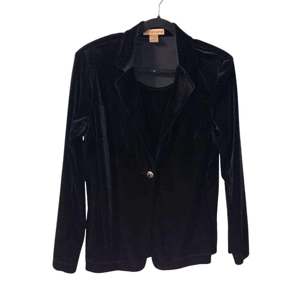 Vintage Notations Women's Black Velvet Blazer Top Size M Whimsigoth Party Boho